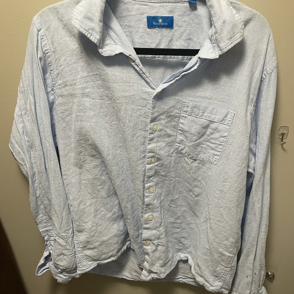 Toscano seersucker linen button down large
